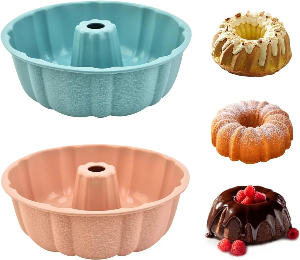 2-Pack 10" Silicone Bundt Cake Pans - Pink & Blue