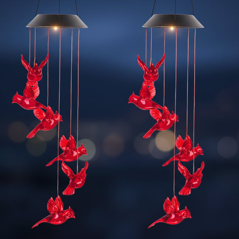 Solar Cardinal Wind Chime with LED Light - Outdoor Garden Decor