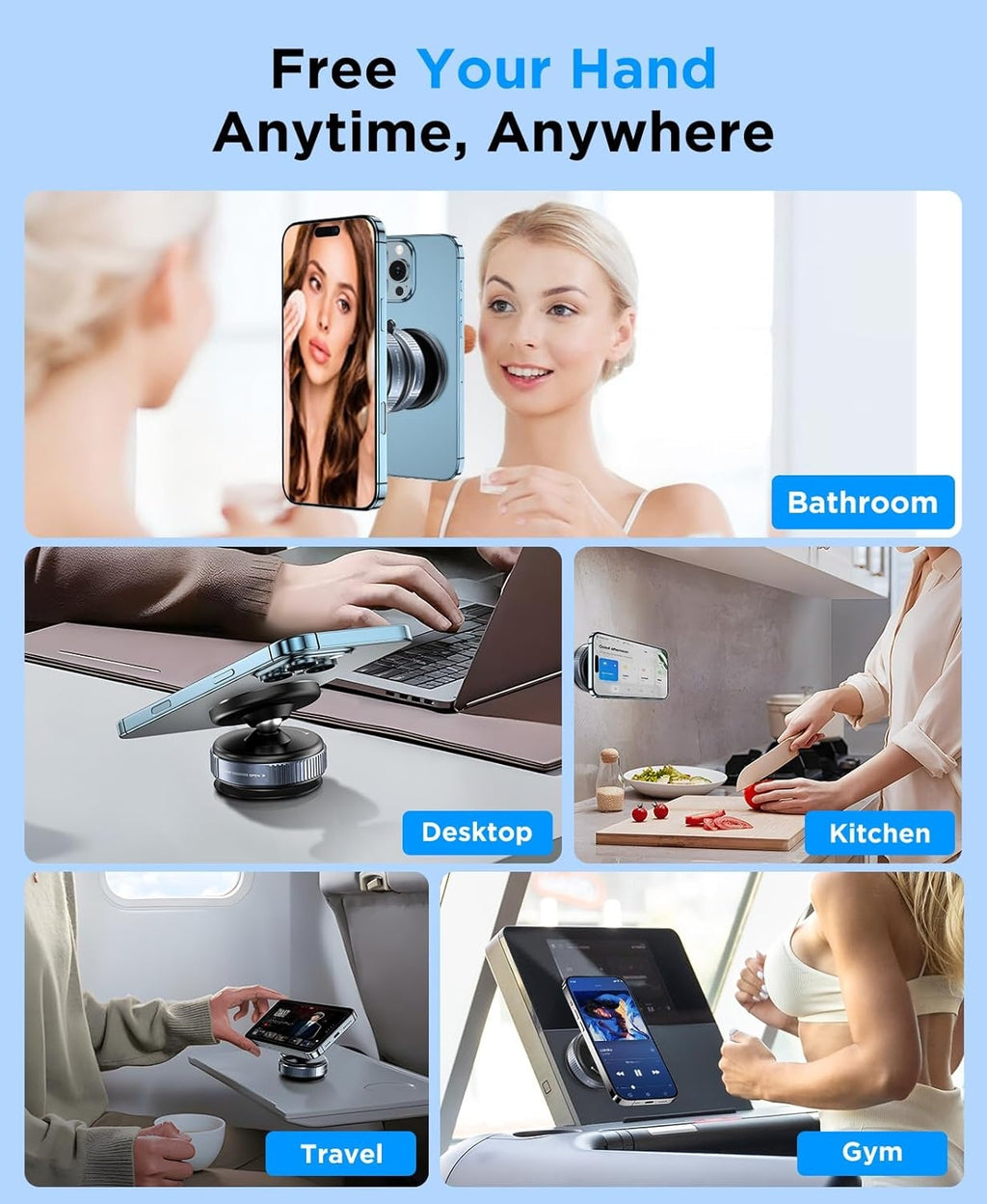 Car Phone Holder, Upgraded 360° Adjustable Vacuum Suction 20X Magnets