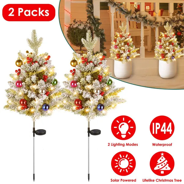 2Pcs Solar Powered Lighted Christmas Tree