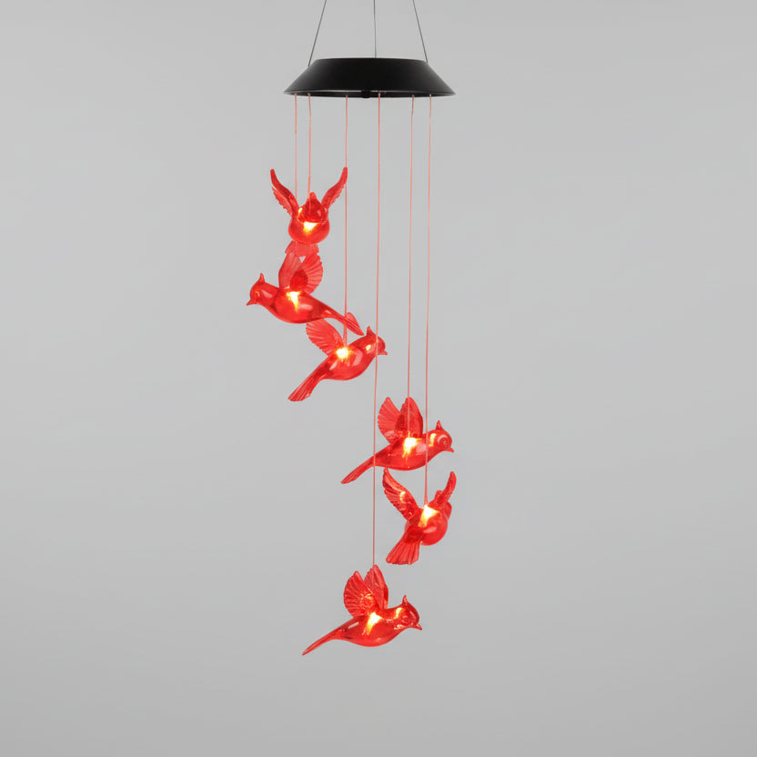 Solar Cardinal Wind Chime with LED Light - Outdoor Garden Decor