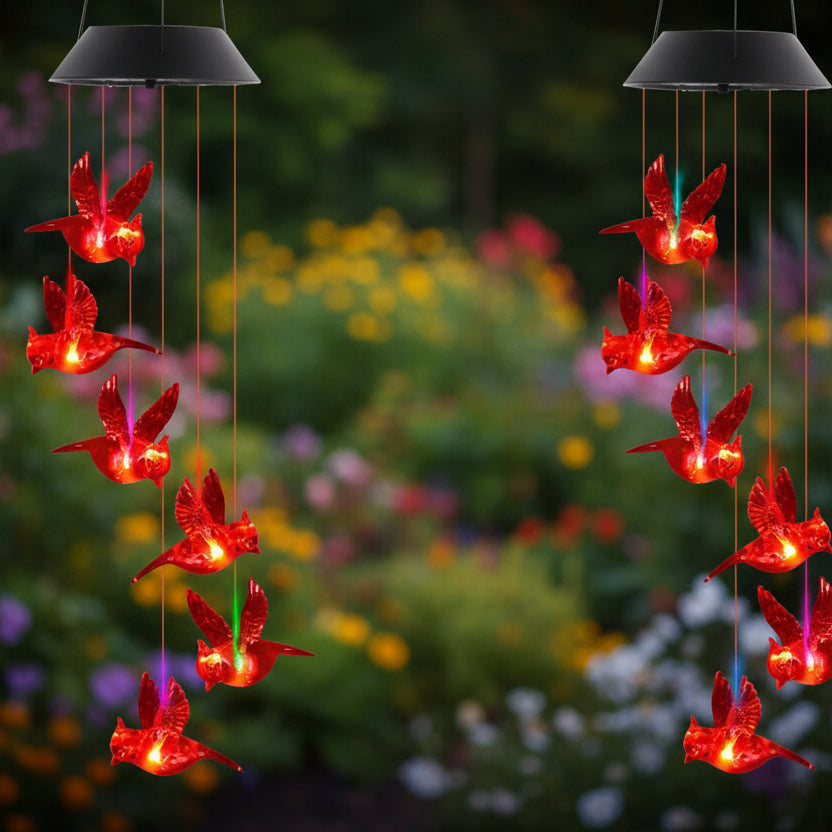 Solar Cardinal Wind Chime with LED Light - Outdoor Garden Decor